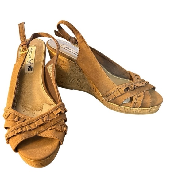 American Eagle Outfitters Women’s Taupe Open Toe Wedges Size 8.5 - Picture 1 of 10